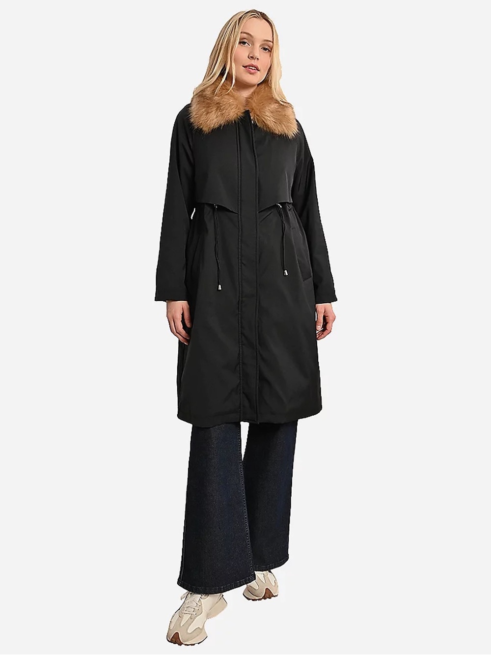 Molly Bracken Black Faux Fur Lined Long Parka Coat XS NWT $274